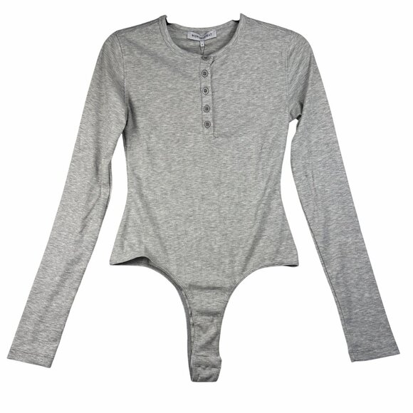 WeWoreWhat Womens Henley Bodysuit Gray Sz S Ribbed Long-Sleeve Comfy Stretch NWT - Picture 2 of 12